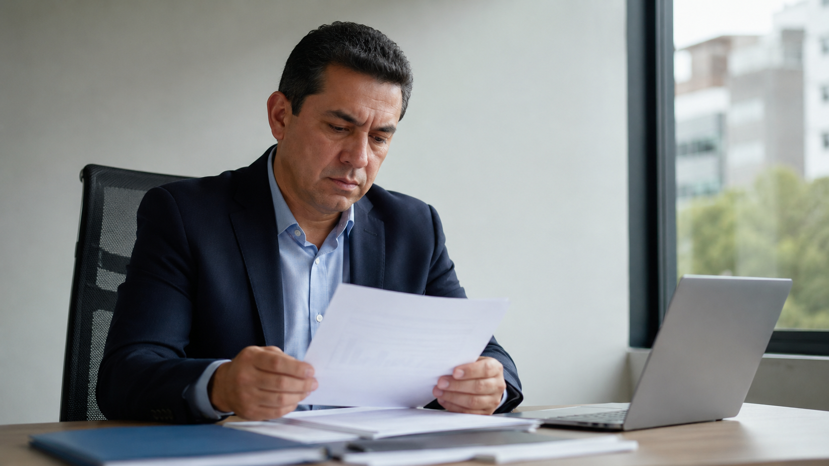Empresario revisando posibles errores antes de responder un requerimiento de la DIAN.