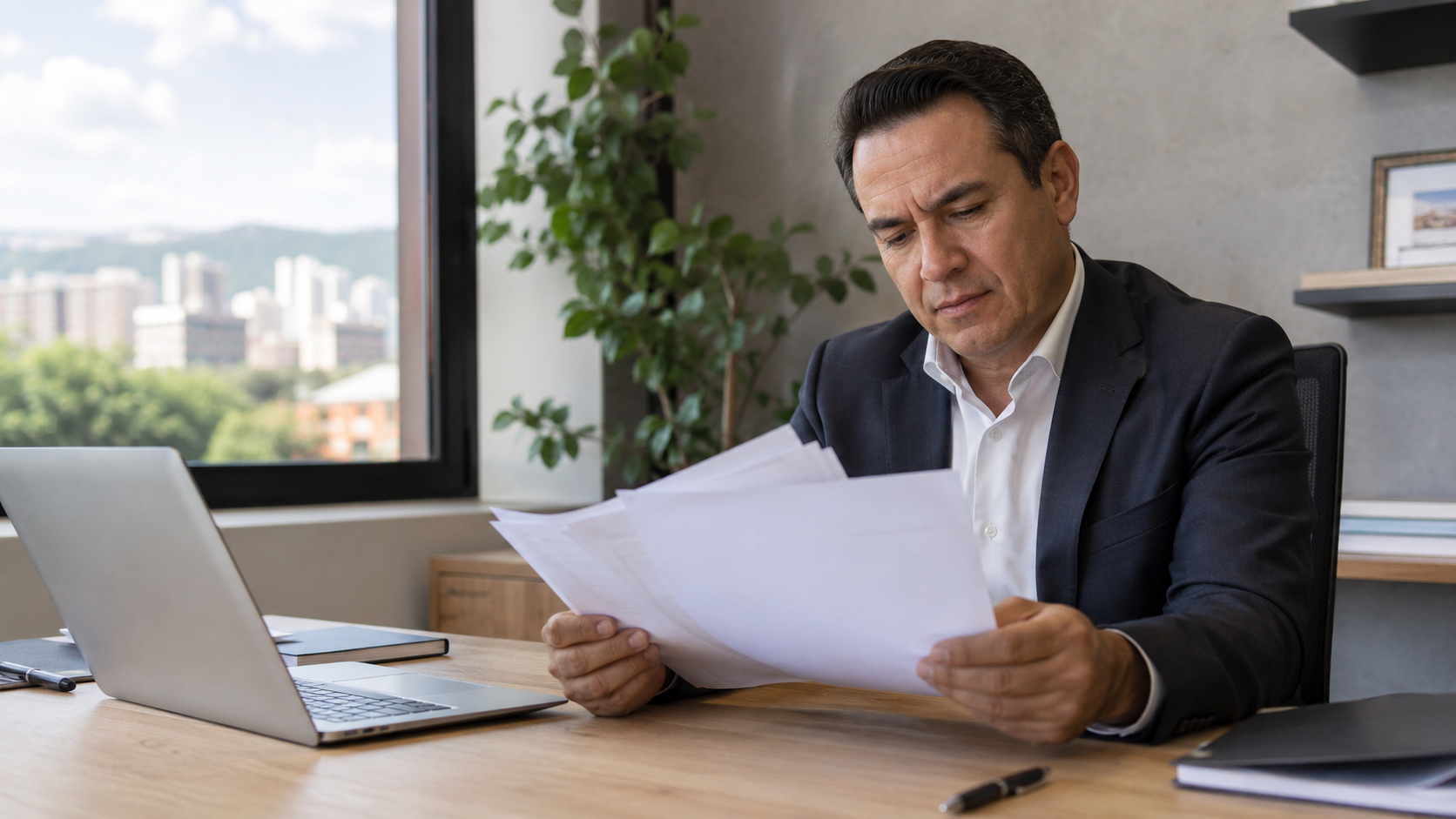 Empresario revisando una liquidación oficial de revisión expedida por la DIAN.