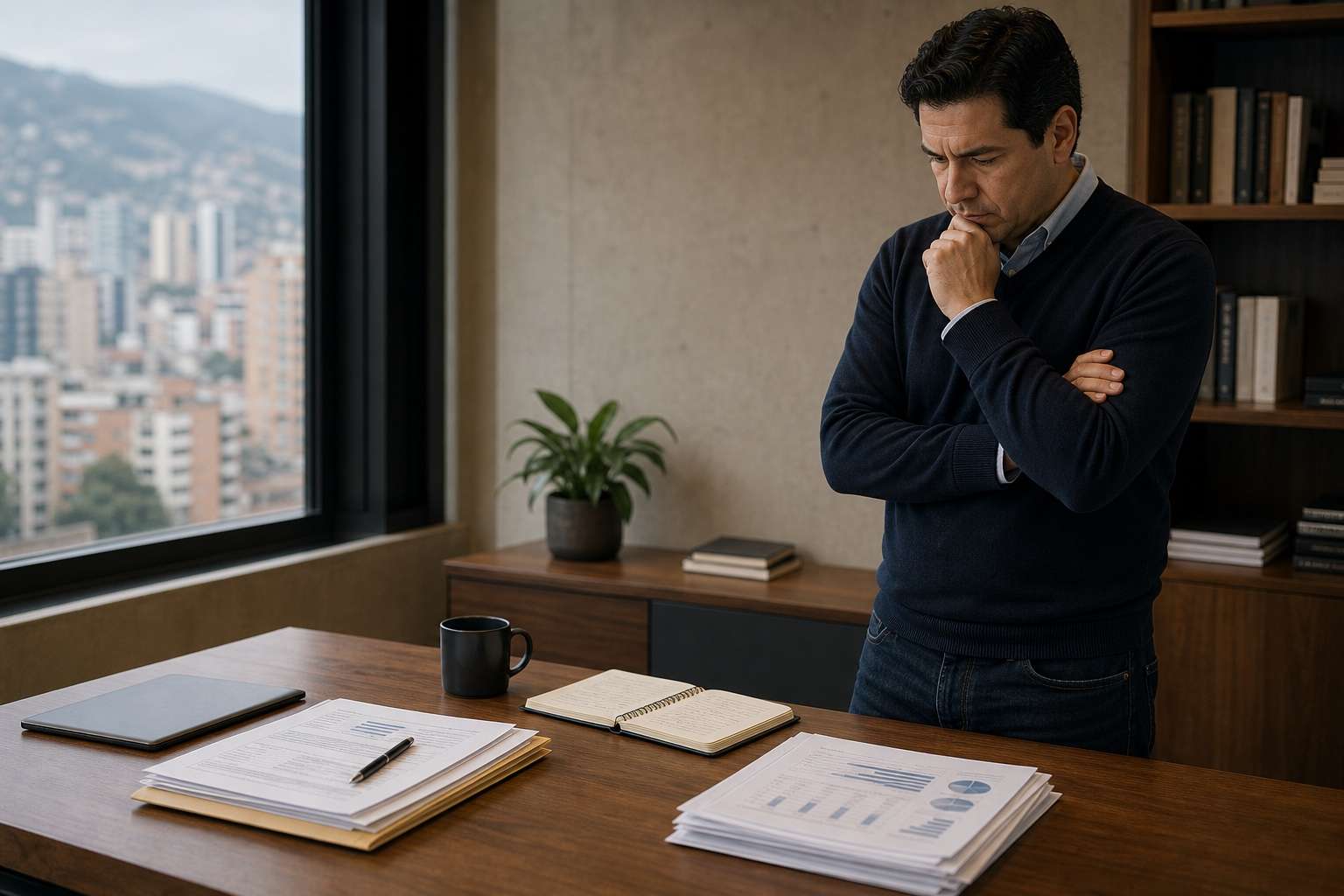 Empresario comparando reorganización empresarial y liquidación judicial en Colombia