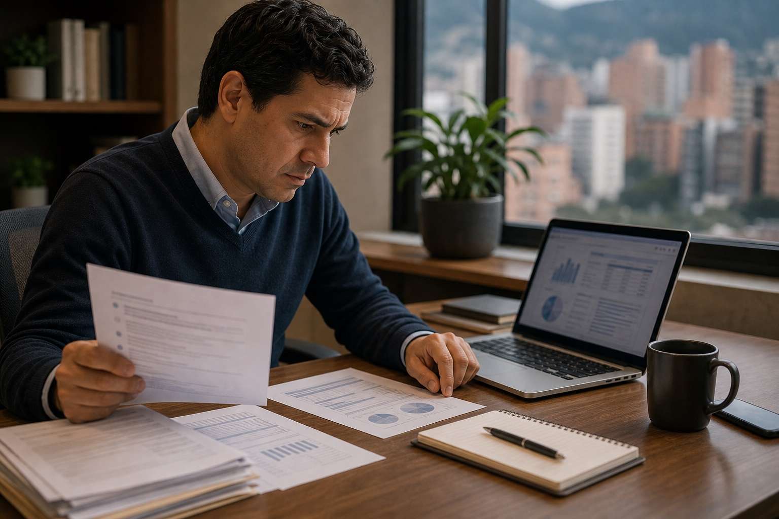 Empresario revisando requisitos para acogerse a insolvencia empresarial bajo Ley 1116 en Colombia