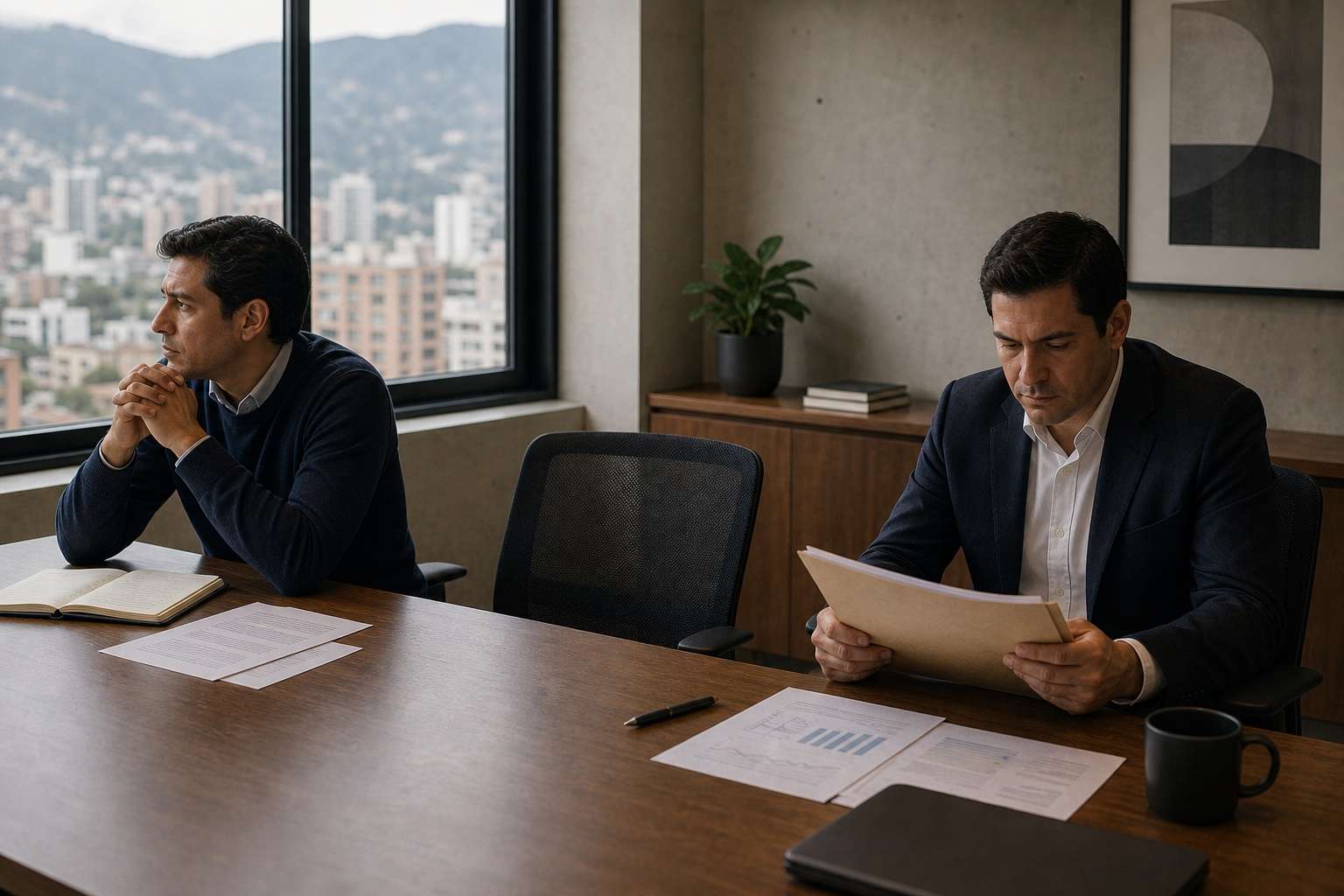 Socios de una empresa en Colombia revisando opciones legales para la salida de un socio